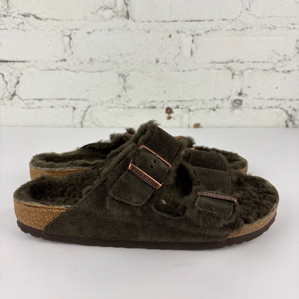 Birkenstock Shearling Fur Lined Chocolate Arizona Slide 40 - Picture 2 of 12